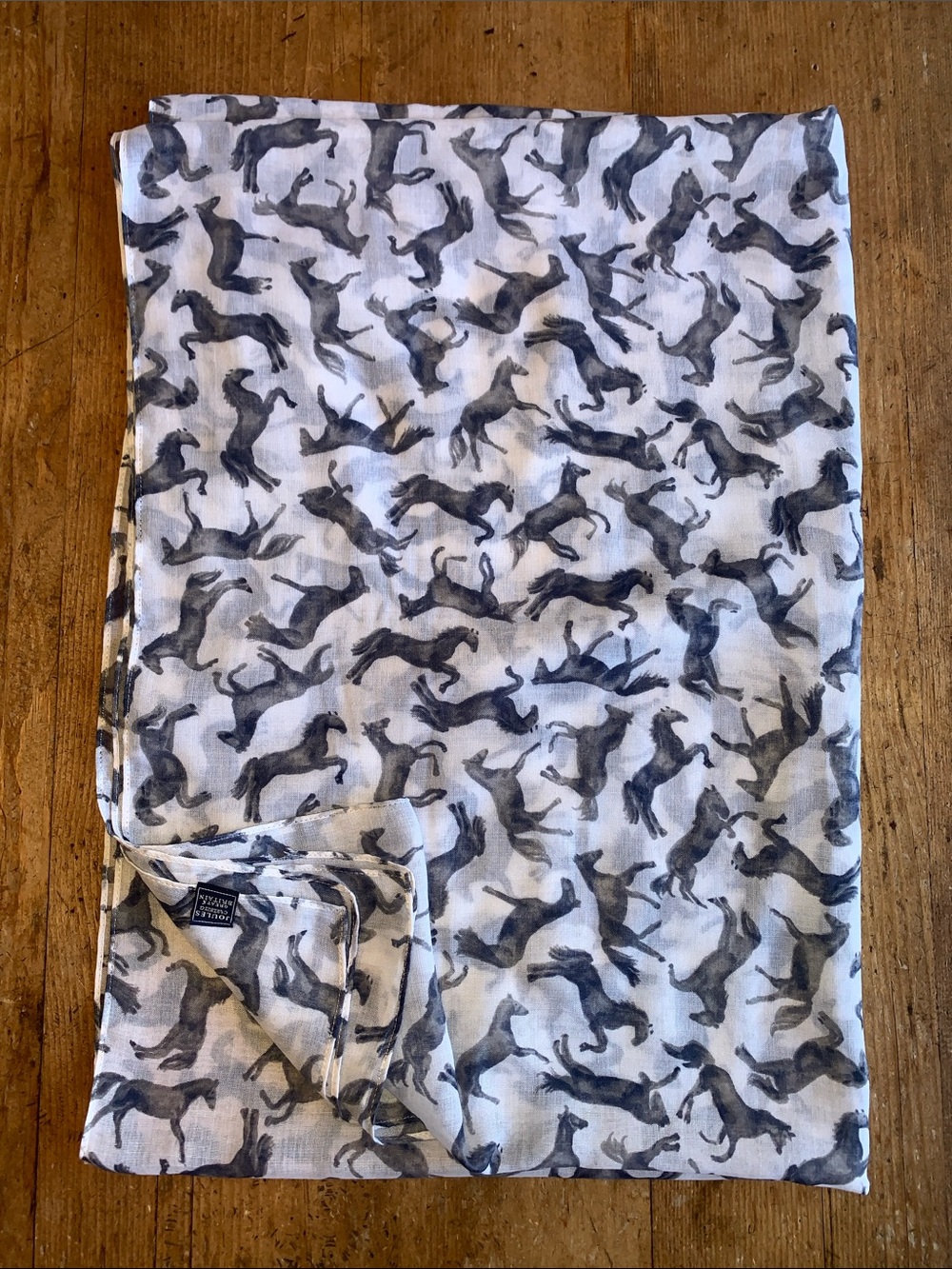 Joules White and Gray Horse Print Scarf